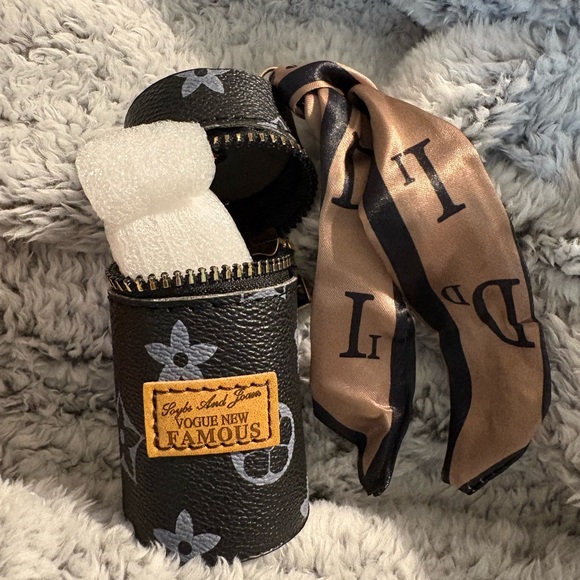 Luxury Leather Lipstick Bag Charm Key Chain with Silk Scarf - Picture 8 of 15